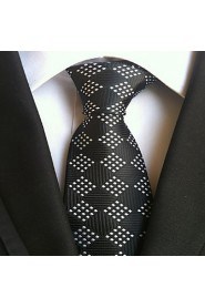 Men Wedding Cocktail Necktie At Work Black White Dot Tie
