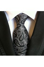 Men Wedding Cocktail Necktie At Work Black Whtie Flower Tie