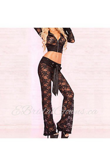 Cropped Black Lace Jacket with Hood and Lounge Pant