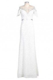 V-Neck Hollow Out Evening Dress Floor-length Sheath / Column with Paillettes