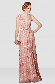 V-Neck Evening Dress Floor-length with Paillettes