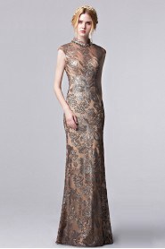 High Neck Evening Dress Floor-length Sheath / Column with Paillettes