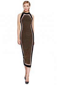 Halter Evening Dress Sheath / Column Tea-length