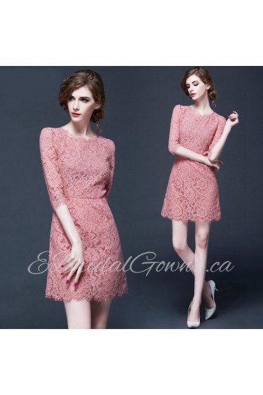 A-line Lace Knee-length 3/4 Length Sleeve Scoop Mother of the Bride Dress