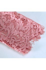 A-line Lace Knee-length 3/4 Length Sleeve Scoop Mother of the Bride Dress