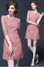 A-line Lace Knee-length 3/4 Length Sleeve Scoop Mother of the Bride Dress