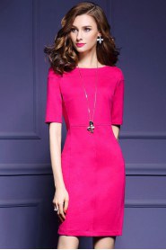 Sheath / Column Knee-length Half Sleeve Scoop Mother of the Bride Dress