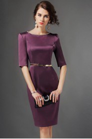 Sheath / Column Knee-length Half Sleeve Scoop Beading Mother of the Bride Dress