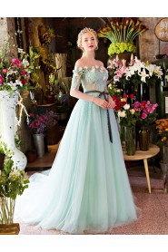 A-line Off-the-shoulder Tulle Prom / Formal Evening Dress with Pearl