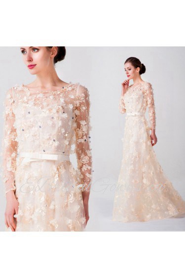 A-line Scoop Prom / Formal Evening Dress with Flower(s)