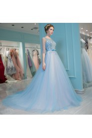 A-line Scoop Tulle:Tulle Prom / Formal Evening Dress with Pearl