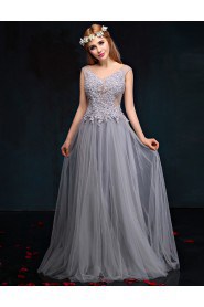 A-line V-neck Prom / Formal Evening Dress with Beading