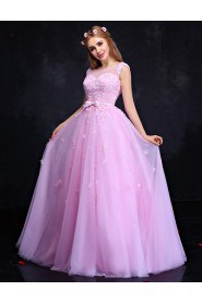 A-line Scoop Prom / Formal Evening Dress with Flower(s)