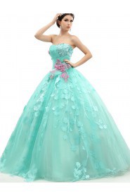 Ball Gown Strapless Tulle Prom / Formal Evening / Quinceanera / Sweet 18 Dress with Flower(s)