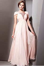 Scoop Floor-length Cap Sleeve Chiffon Formal Prom / Evening Dress