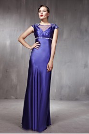 V-neck Floor-length Sleeveless Tulle,Satin Formal Prom / Evening Dress