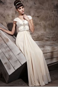 V-neck Floor-length Sleeveless Chiffon Formal Prom / Evening Dress