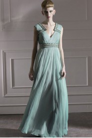 V-neck Floor-length Sleeveless Chiffon Formal Prom / Evening Dress
