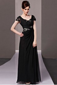 Scoop Floor-length Short Sleeve Chiffon Formal Prom / Evening Dress