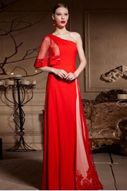 One Shoulder Floor-length Sleeveless Chiffon,Satin Formal Prom / Evening Dress