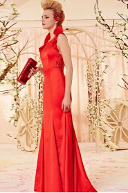 Jewel Floor-length Sleeveless Satin Formal Prom / Evening Dress