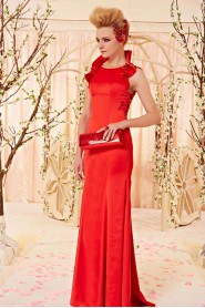 Jewel Floor-length Sleeveless Satin Formal Prom / Evening Dress