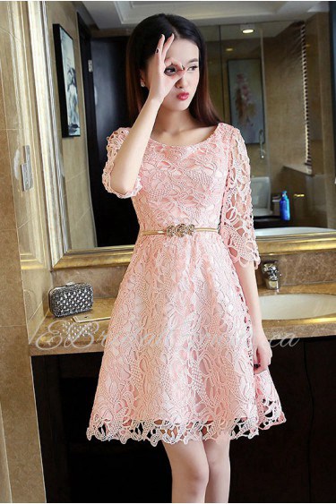 A-line Scoop Short / Mini Prom / Evening Dress with Embroidery