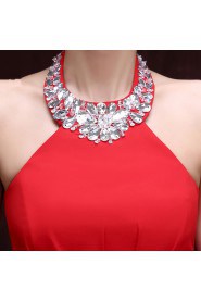 A-line Halter Floor-length Prom / Evening Dress with Crystal