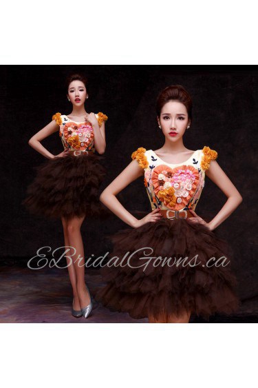 Ball Gown Scoop Short / Mini Prom / Evening Dress with Flower(s)