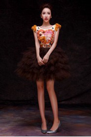 Ball Gown Scoop Short / Mini Prom / Evening Dress with Flower(s)