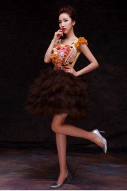 Ball Gown Scoop Short / Mini Prom / Evening Dress with Flower(s)