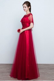 A-line Scoop Floor-length Prom / Evening Dress with Crystal