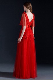 A-line Scoop Floor-length Prom / Evening Dress with Flower(s)