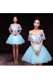 A-line Off-the-shoulder Short / Mini Prom / Evening Dress with Flower(s)