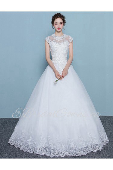 Ball Gown Jewel Cap Sleeve Wedding Dress with Flower(s)