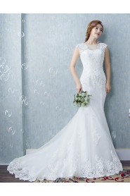 Trumpet / Mermaid Jewel Cap Sleeve Wedding Dress with Flower(s)