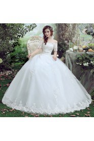 Ball Gown Off-the-shoulder Short Sleeve Wedding Dress with Beading
