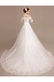 Ball Gown Off-the-shoulder 3/4 Length Sleeve Wedding Dress