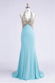 Sheath / Column Halter Chiffon Prom / Evening Dress