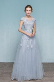 A-line Scoop Tulle Prom / Evening Dress