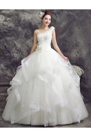 Ball Gown One Shoulder Lace Wedding Dress