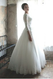 Ball Gown Bateau Lace Wedding Dress
