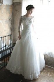 Ball Gown Bateau Lace Wedding Dress