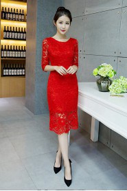 Sheath / Column Scoop Tea-length Prom / Evening Dress