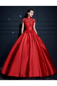 Ball Gown High Neck Satin Wedding Dress