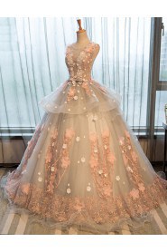 Scoop Evening / Prom Dress with Flower(s)