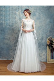 A-line Scoop Lace Wedding Dress with Beading