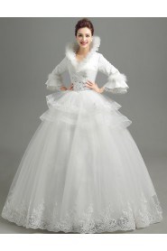 Ball Gown High Neck Tulle Wedding Dress with Sequins