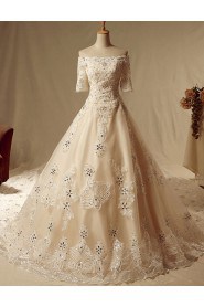 A-line Off-the-shoulder Lace Wedding Dress with Pearl