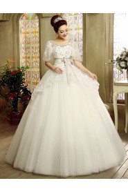 Ball Gown Scoop Tulle Wedding Dress with Flower(s)